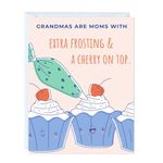 Grandma Birthday Card For Grandmother Parents, Wife Her Mom Stepmom, Thank You Kawaii Greeting Card (Grandmas are moms with extra frosting)