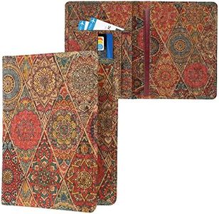 kwmobile Passport Holder with Card Slots - Cork Cover Protective Case - Travel Document Wallet - Dark Pink/Red/Blue - Fractions