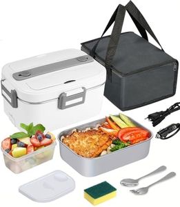 SOBEAU Gamelle Chauffante 75W, Lunch Box Chauffante Electrique, 12V/24V/220V Boite Chauffante Repas avec 1,8 L Gamelle Isotherme, Boite Repas pour Voiture, Camion Bureau, Gamelle, Blanc