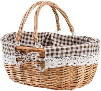 Peohud Wicker Picnic Basket with Double Folding Handles, Empty Baskets for Gifts, Woven Easter Basket, Willow Picnic Hamper Garden Harvest Basket for Easter Egg Gathering, Candy, Toys, Wedding