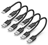 CLEEFUN Short USB C Cable 1FT, 5-Pack USB A to USB C Cable Fast Charging, Type C Cable Braided Charger Cord for iPhone 15 Pro Max, Samsung Galaxy S24 S23 S22 S21 S20 S10 S9, Z Flip, Pixel, Black