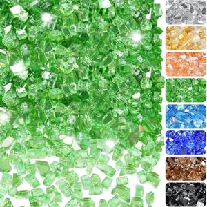 RUOJAS 20 Pounds Fire Glass 1/4 Inch High Reflective Tempered Firepit Glass Rocks for Fireplace, Fire Pit Table, Fire Bowl and Landscaping (Emerald Green)
