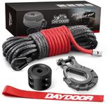 DAYDOOR Synthetic Winch Rope, 1/4'' x 50ft 10,000LBS Synthetic Winch Line, Synthetic Winch Cable for Offroad Vehicle 4WD ATV UTV, Synthetic Rope with Forged Winch Hook and Rubber Stopper (Gray)