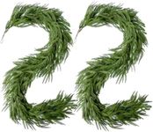 2Pcs Christmas Norfolk Pine Garlands, 6Ft Real Touch Artificial Faux Winter Dense Greenery Garland for Table Mantle Fireplace Wall Fence Stair Window Xmas Wreath Indoor Outdoor Holiday Decoration