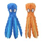 HYAKUSEI Plush Squeaky Dog Chew Toys, 2 Pack Soft Durable No Stuffing Puppy Toys Set with Sound Paper and Squeaky, for Small and Medium Dogs, Octopus