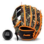 Franklin Sports Teeball Glove - Left and Right Handed Youth Fielding Glove - Synthetic Leather Baseball Glove - Ready to Play Glove (RTP) - 9.5 Inch Left Hand Throw - Orange Digi with Ball