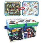 PicassoTiles Storage Bin Toy Box & Playmat with Foldable & Collapsible Reversible Fairytale & City Theme Car Trunk Organizer Basket Travel Portable Tote Education Learning Kit Boy Girl Ages 3 Up PTA30