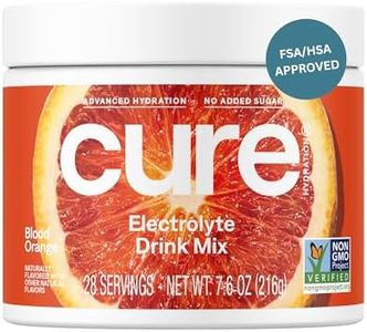 Cure Hydration | Plant-Based Electrolyte Drink Mix | No Added Sugar | Dehydration Relief Powder Made with Coconut Water | Non-GMO | Vegan | 28 Servings Jar - Blood Orange