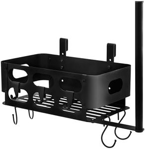 Storage Bin for Traeger Grills,BBQ Basket with Paper Towel Holder,7 Metal Hooks Compatible with Traeger Pro 20/22/34/575/780, Ironwood 650, Z Grills, Pit Boss Pellet Grills Black