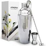 Interplay Concepts 5 Pieces Large 750ml Stainless Steel Cocktail Shaker Set With Strainer, Jigger and Mixing Spoon, Cocktail Set With Bar Accessories