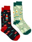 360 Threads Mens Novelty Socks 2 Pair Set - Best Dad Hot Sauce BBQ Food Holiday, Hot Sauce & Avocado, 10-13
