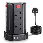 Tower Extension Lead 5M, [13A 3250W] Multi Plug Extension,8 AC Outlets & 4 USB (1 Type C and 3 USB Ports) Surge Protector Extension Lead with USB Solts for Home, Office Black