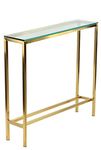 Cortesi Home Julie Console Table, Skinny 28" x 8", Brushed Gold Color with Clear 10mm Glass