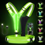 LED Reflective Running Vest with Waist Phone Holder - Fitense 5 Colors Large Light Up Running Vest High Visibility Rechargeable Safety Vest Gear for Night Walking Runners, Adjustable for Men Women Kid