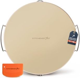 KitchenStar 16-inch Pizza Stone for Oven and BBQ Grill with Handles, Round, 5/8" Thick - Natural Cordierite, 1800 °F Resistant, Baking Stone Set with Stainless Steel Rack & Plastic Scraper Tool
