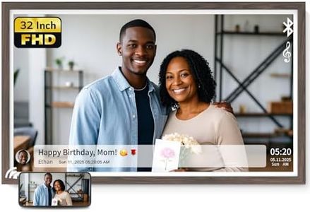 NexFoto 32 Inch Digital Picture Frame 64GB, Large Digital Photo Frame 1920x1080 IPS FHD with Light Sensor, Auto-Rotate, Remote Control, Easy to Share Photos via App & Email, Dark Wood