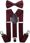 Kids Suspenders Adjustable Suspenders Set With Bow Ties for Boys and Girls, Wine-red, One size