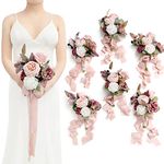 Ling's Moment Artificial Flowers Pink Bridesmaid Bouquet Set of 6, Dusty Rose Wedding Flowers Bouquets for Bridesmaids, 7 Inch Bridal Bouquets for Bridesmaids, Wedding, Ceremony, Anniversary, etc