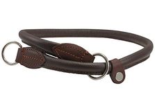 Round Genuine Rolled Leather Choke Dog Collar Brown (26" Long)