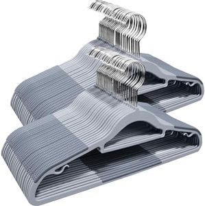 ABHENG 50 Perchas de Plástico, 0,5 cm Espesor, Ahorro de Espacio, Resistentes, Antideslizantes, Gancho Giratorio 360°, para Camisas,Camisetas, Trajes,Blusas,Pantalones,Chaqueta y más, Gris APY0350G