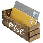 MyGift Rustic Burnt Brown Solid Wood Countertop Mail Holder Box, Crate Style Office Desktop Letter Storage Mailbox with Decorative White Cursive Mail Label