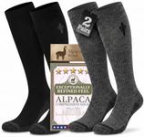 Alpaca Compression Socks for Men & Women, 15-20 mmHg Knee High Graduated Circulation Support, Moisture Wicking XXL Black&Charcoal Gray