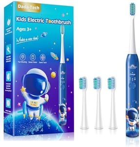Spazzolino Elettrico Bambini 3-6-12-18 Anni Spazzolino Elettrico Bambina Bambino Bimbo Con Timer Luci LED Arcobaleno E 4 Testine (Astronauta Blu)