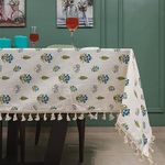 Urban Space 100% Cotton Dining Table Cover Square Table Cover, Printed Cotton Table Cloth for Center Table with Boho Tassels, 48" x 48" - Square TC Calico Blue