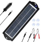 HISUNAGE 3W 12V Solar Car Battery Charger & Maintainer, Portable Waterproof Solar Panel Trickle Charging Kit for Car, Automotive, Motorcycle, Boat, Marine, RV, Trailer, Powersports, Snowmobile, etc.