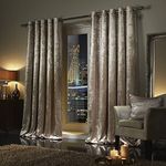 viceroy bedding Pair of Crushed Velvet Curtains Faux Velour EYELET RING TOP Fully Lined Curtains TAUPE (66" Width x 54" Depth)