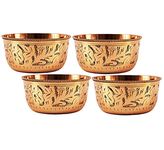 INDIAN ART VILLA Pure Brass Engraved Design Flat Bottom Bowl, Decorative Dinnerware, Tableware and Serveware for Home Hotel Restaurant, Volume-100 ml, Set of 4