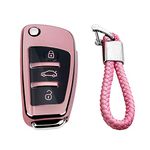 M.JVisun Soft TPU Case Cover Protector Case for Audi Flip Car Remote Key Fob Cover for Audi A1 A3 A4 A6 A8 Quattro Q2 Q3 Q7 R8 RS3 RS6 S3 S6 TT TTS Key Shell - Glossy Pink - Braided Keychain