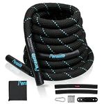 Perantlb 100% Poly Dacron Heavy Battle Rope - 1.5" Diameter, 30' 40' 50' Lengths - Black Workout Rope - Gym Muscle Toning Metabolic Workout Fitness - Battle Rope Anchor Included (1.5" x 50 ft)