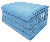 SOFTSPUN Microfiber Cleaning Cloths 40x60cms 4 pcs Towel Set 340 GSM Sky Blue! Highly Absorbent Lint and Streak Free Multipurpose Wash Cloth for Kitchen Car Window Stainless Steel Silverware.