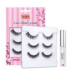 CALAILIS False Eyelash, Eye Makeup Lash 3D Faux Mink Fake Eyelash Long Natural Eyelashes 3 Pairs with 5g False Eyelash Glue (CS14)