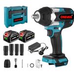 ONEVAN Cordless Impact Wrench, 737.56ft-lb (1000NM) Brushless High Torque Impact Driver, 1/2 Inch Electric Impact Gun, with 4 Sockets, 2x3.0Ah Batteries, Hard Plastic Box, for Tyre Change
