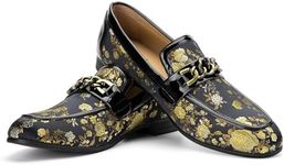JITAI Mens Leather Shoes Pattern Printing Mens Dress Loafer Shoes Slip-on Casual Loafer Smoking Slipper, Gold/10, 12 US