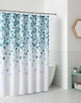 VCNY Modern Fabric Shower Curtain: Geometric Cascading Pattern of Blue, Teal, Turquoise, Aqua, and White