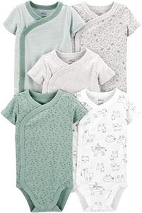 Simple Joys by Carter's Unisex Babies' Short-Sleeve Bodysuit, Pack of 5, Green/Grey Forest Animals/Light Green Stripe/Light Grey Heather/White Llama, 3-6 Months