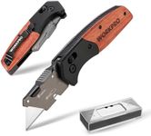 WORKPRO Folding Utility Knife, Razor Blade Knife with Axis Lock, Quick Change Blade Box Cutter, EDC Wood Handle Foldable Pocket Knife, Extra 10PC SK5 Blades Included