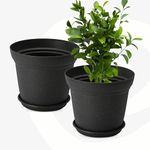 Eha Set of 2 Earth-Friendly Aura 8 Inch pots and Planters | Bamboo Based | UV Protected | for Indoor, Home Decor, Outdoor, Balcony & Garden | Charcoal