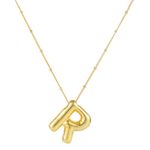 Bubble Letter Necklace, 14k Gold Plated Balloon Initial Necklace Personalized Balloon Alphabet Pendant Necklaces Jewelry Gift for Women Girls (R)