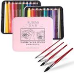 rubens Watercolor Pencils Set, 48 Counts Soft Core Colored Pencils with 4 Pcs Professional Soft Synthetic Squirrel Paint Brushes