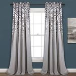 Lush Decor Weeping Flower Light Filtering Window Curtain Panels, Pair, 52" W x 95" L + 2" Header, Gray - Charming Modern Floral Curtains for Living Room, Dining Room, & Bedroom