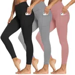 3 Packs Leggings with Pockets for Women, Soft High Waisted Tummy Control for Running Workout Yoga Pants