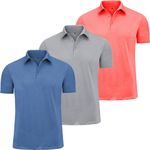 CE' CERDR Men's Golf Polo Shirts Short Sleeve Quick-Dry Moisture Wicking Athletic Performence Casual Golf T-Shirt, 3e - Middle Blue/Orange/Light Grey, Large