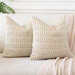 JOTOM Set of 2 Corduroy Soft Striped Cushion Covers 45x45 cm Decorative Throw Pillow Covers Square Cushion Case Home Boho Decor Pillow Cases for Couch Sofa Bedroom 18x18 Inch (Beige)