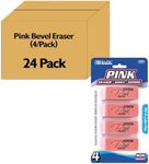 BAZIC Products Pink Eraser, Latex Free Bevel Erasers, Large Size Block Erasers for Art Drawing School Office Teachers (4/Pack), 24-Packs