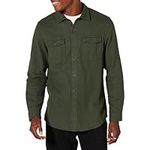 Amazon Essentials Men's Slim-Fit Long-Sleeve Two-Pocket Flannel Shirt, Olive Heather, M