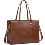 Vintage Laptop Bag for Women 15.6 Inch Professional Work Tote Bag Waterproof Leather Computer Teacher Bag Shoulder Bag for Business Office, Retro Brown